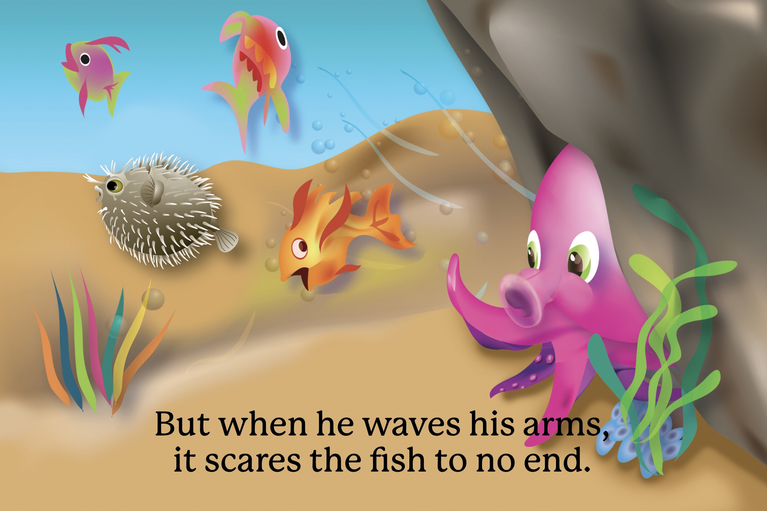 slide 4 Educational Children's Stories - Oliver the Octopus, by Bonnie Lady Lee. [Excerpt] Don't you see, we have something in common - many arms to extend!